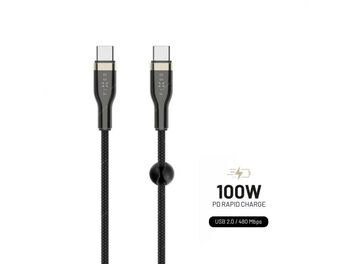 Nabíjecí a datový opletený kabel Fixed s konektory USB-C/USB-C a podporou PD, 2 metry, černá